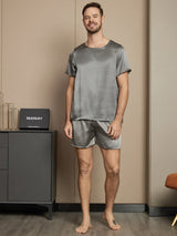 [Dark Gray] SilkSilky-AU Pure Silk Short Sleeve Round Neck Men's Pyjamas 005