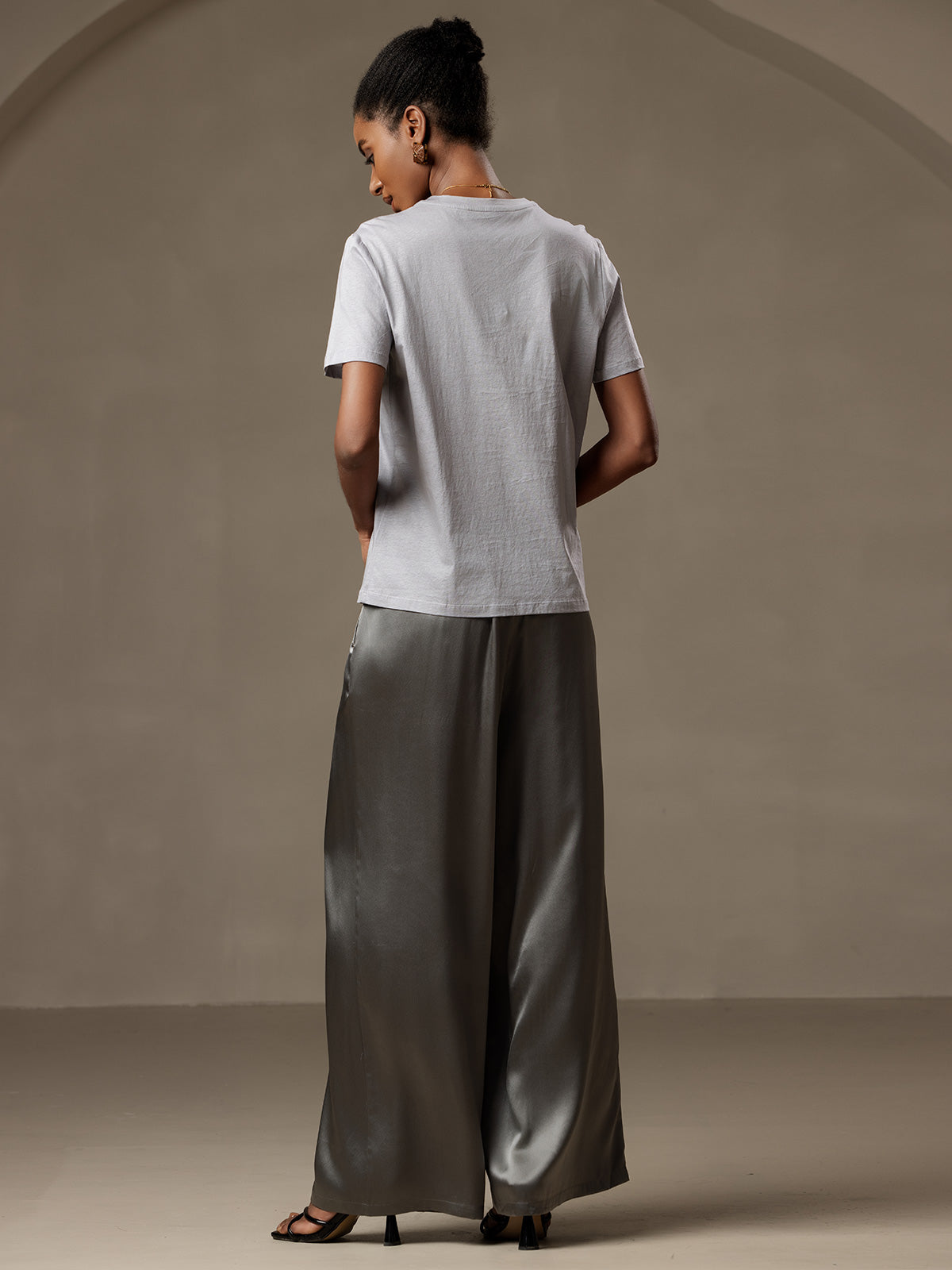 [Dark Gray] SilkSilky-AU Pure Silk Womens Pants 002