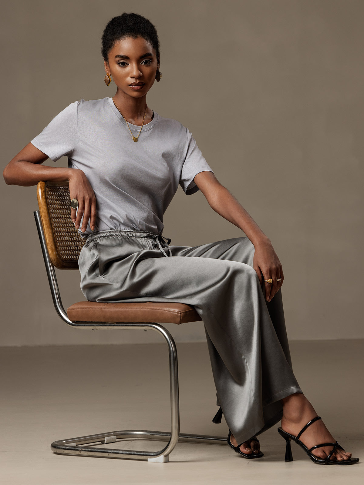 [Dark Gray] SilkSilky-AU Pure Silk Womens Pants 003