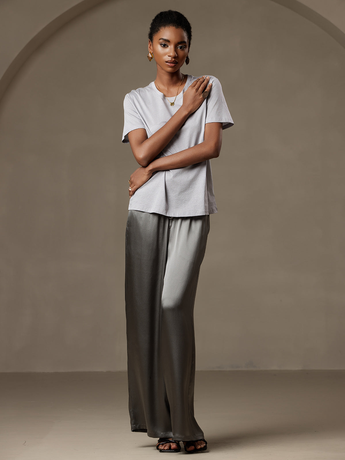 [Dark Gray] SilkSilky-AU Pure Silk Womens Pants 004