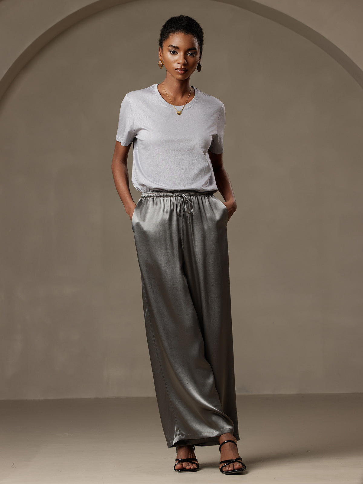 [Dark Gray] SilkSilky-AU Pure Silk Womens Pants 005