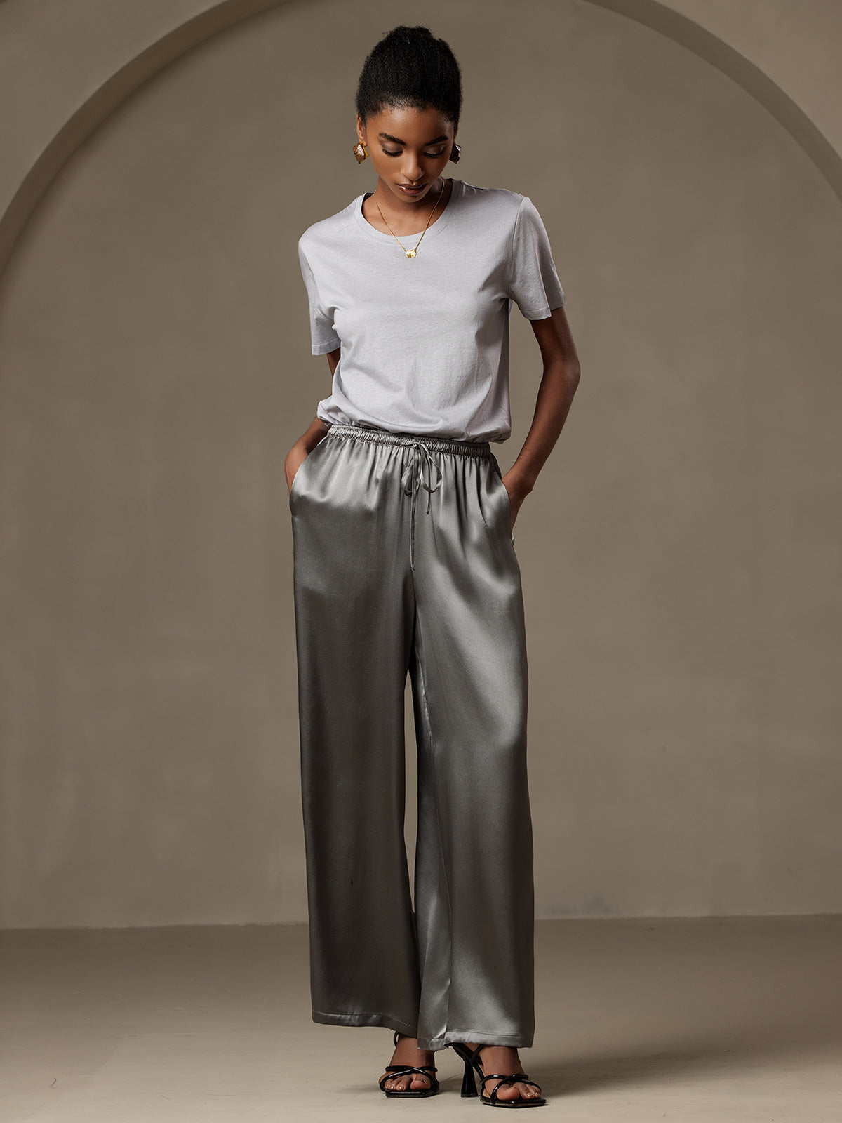 [Dark Gray] SilkSilky-AU Pure Silk Womens Pants 007