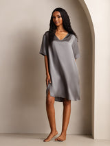[Dark Gray] SilkSilky-AU Half Sleeve V Neck Nightgown 001