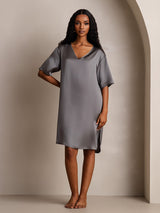 [Dark Gray] SilkSilky-AU Half Sleeve V Neck Nightgown 003