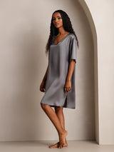 [Dark Gray] SilkSilky-AU Half Sleeve V Neck Nightgown 004