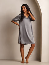[Dark Gray] SilkSilky-AU Half Sleeve V Neck Nightgown 005