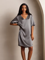 [Dark Gray] SilkSilky-AU Half Sleeve V Neck Nightgown 006