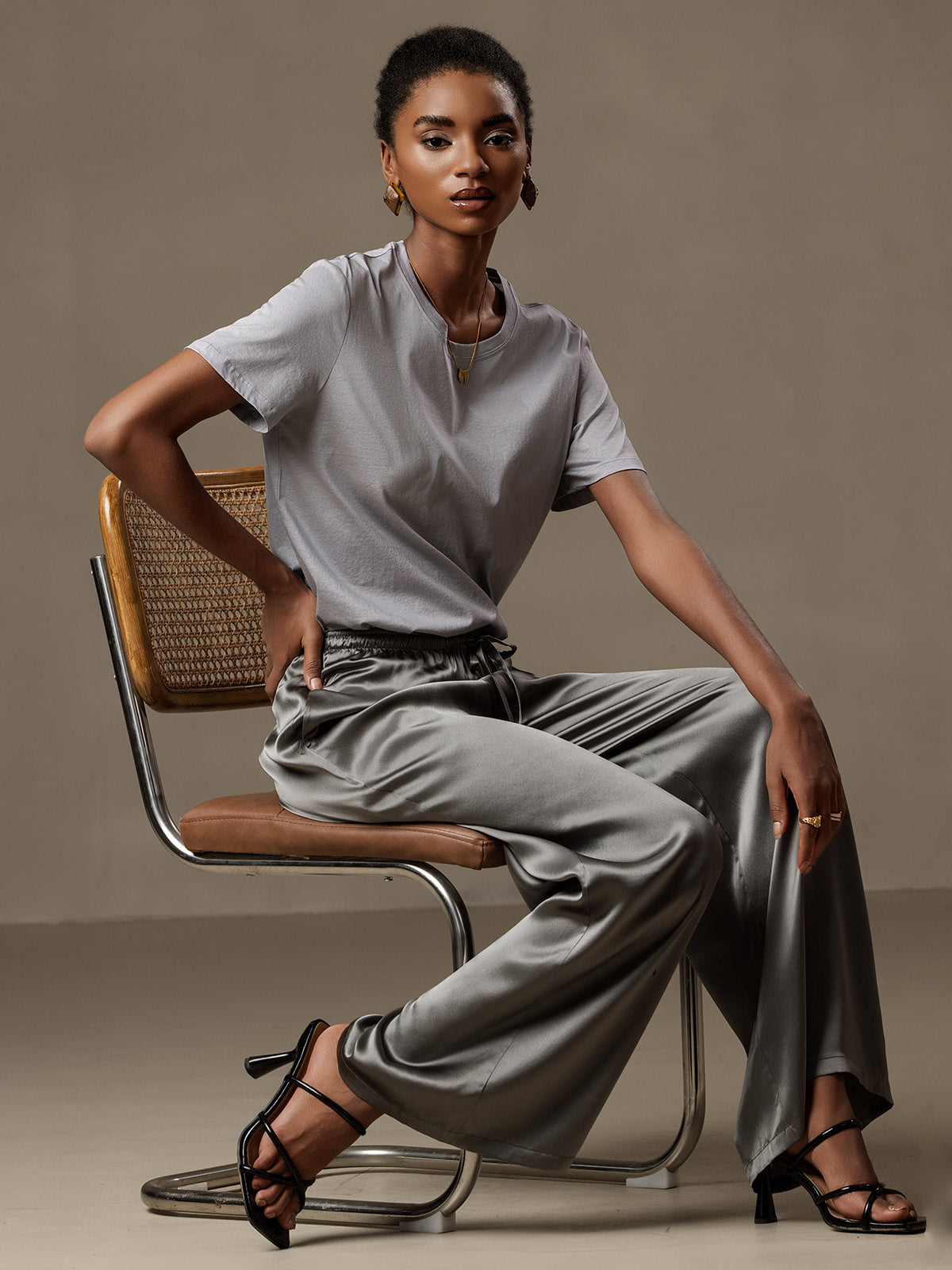 [Dark Gray] SilkSilky-AU Pure Silk Womens Pants 001