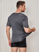 [Dark Gray] SilkSilky-AU 100% Silk Jersey Short Sleeve Crew Neck Men's T-Shirt 002