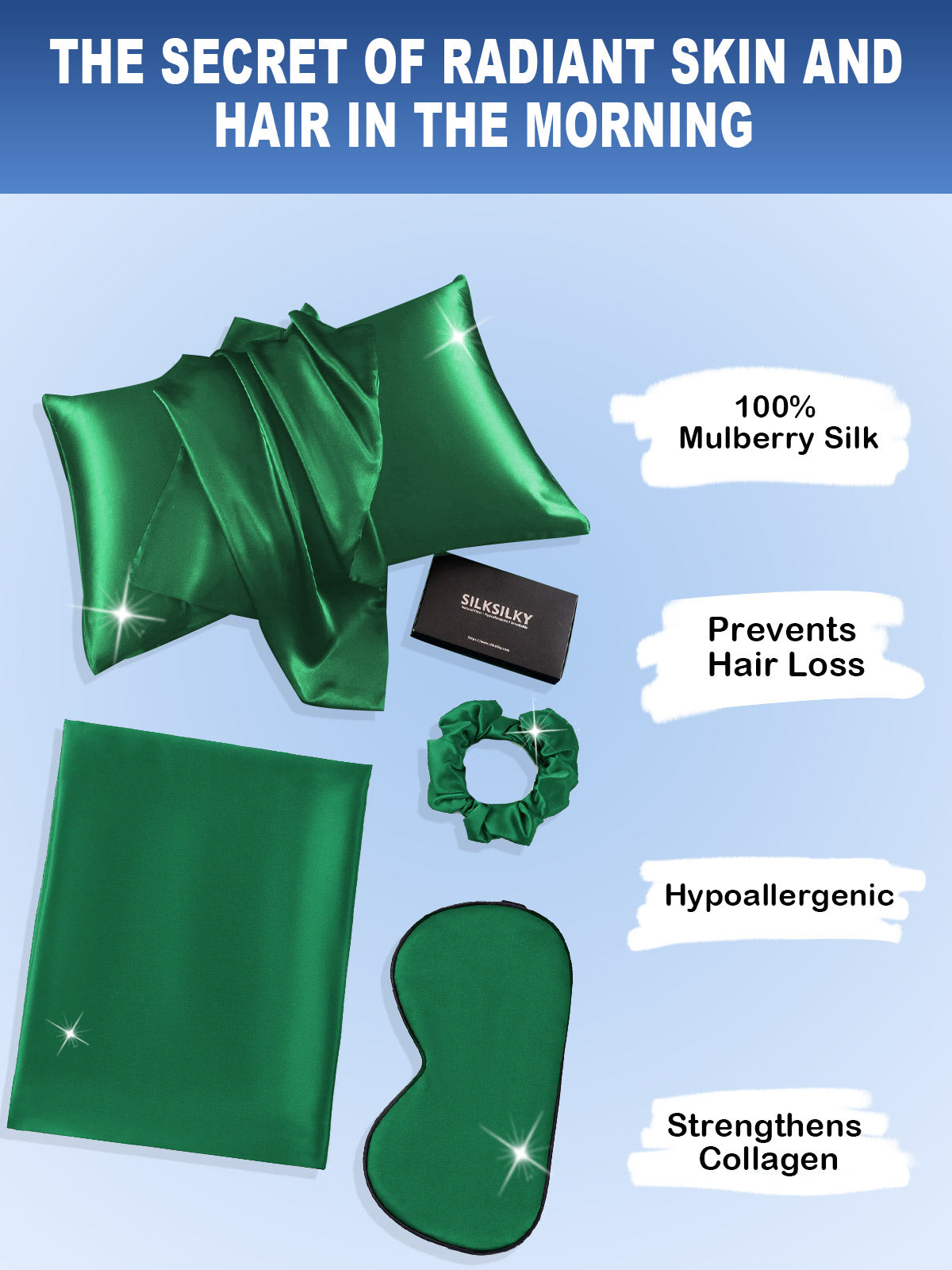 [Dark Green] SilkSilky-AU 19Momme Pure Silk Pillowcase Set 002