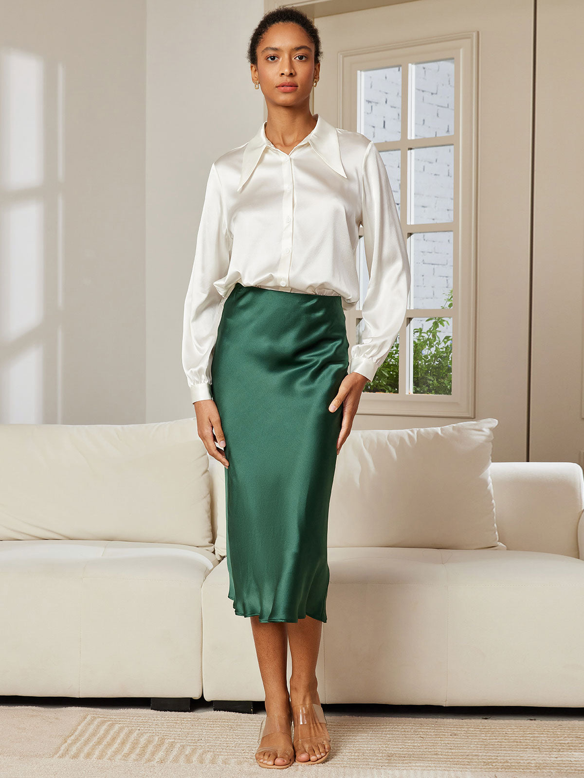 [Dark Green] SilkSilky-AU 19Momme Pure Silk Skirt 004
