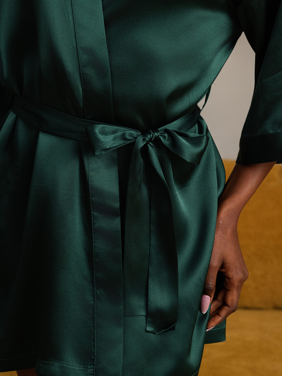 [Dark Green] SilkSilky-AU Pure Silk Half Sleeve Womens Robe 010