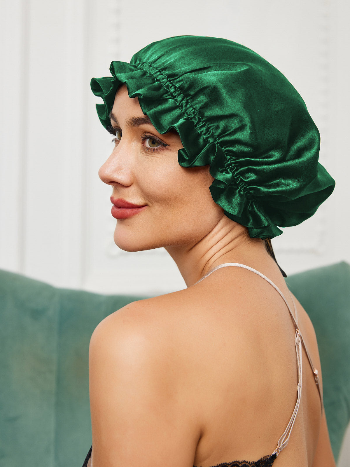 [Dark Green] SilkSilky-AU Pure Silk Sleep Cap 001