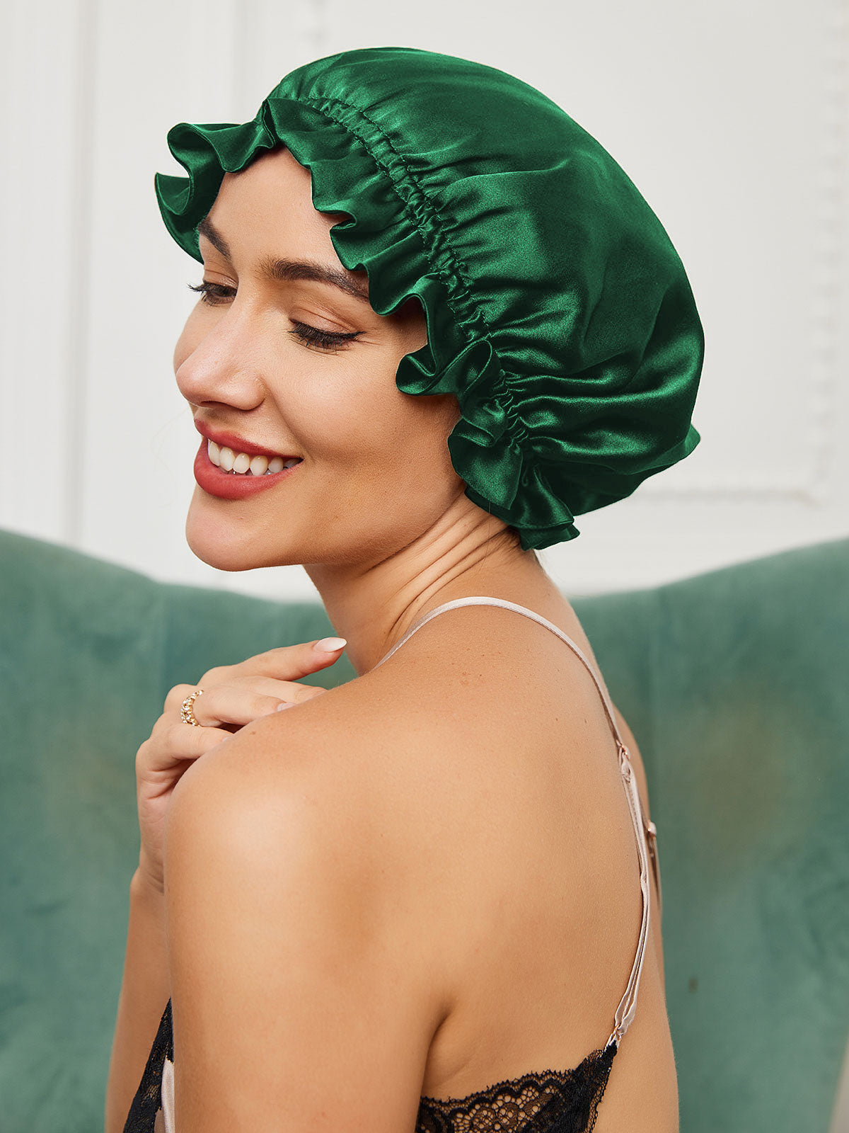 [Dark Green] SilkSilky-AU Pure Silk Sleep Cap 003
