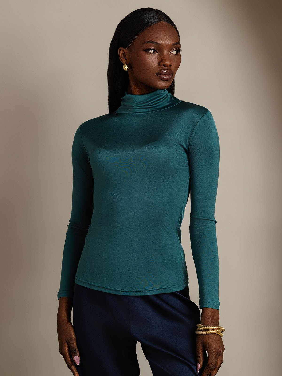 [Dark Green] SilkSilky-AU Silk Long Sleeve Womens T-Shirt 001