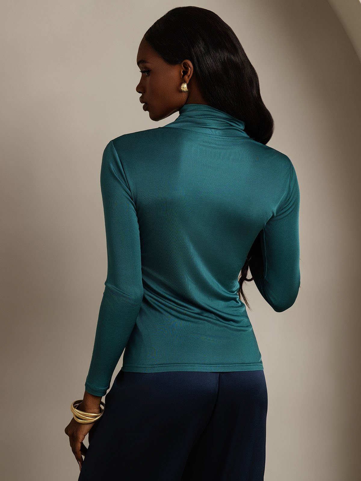 [Dark Green] SilkSilky-AU Silk Long Sleeve Womens T-Shirt 002