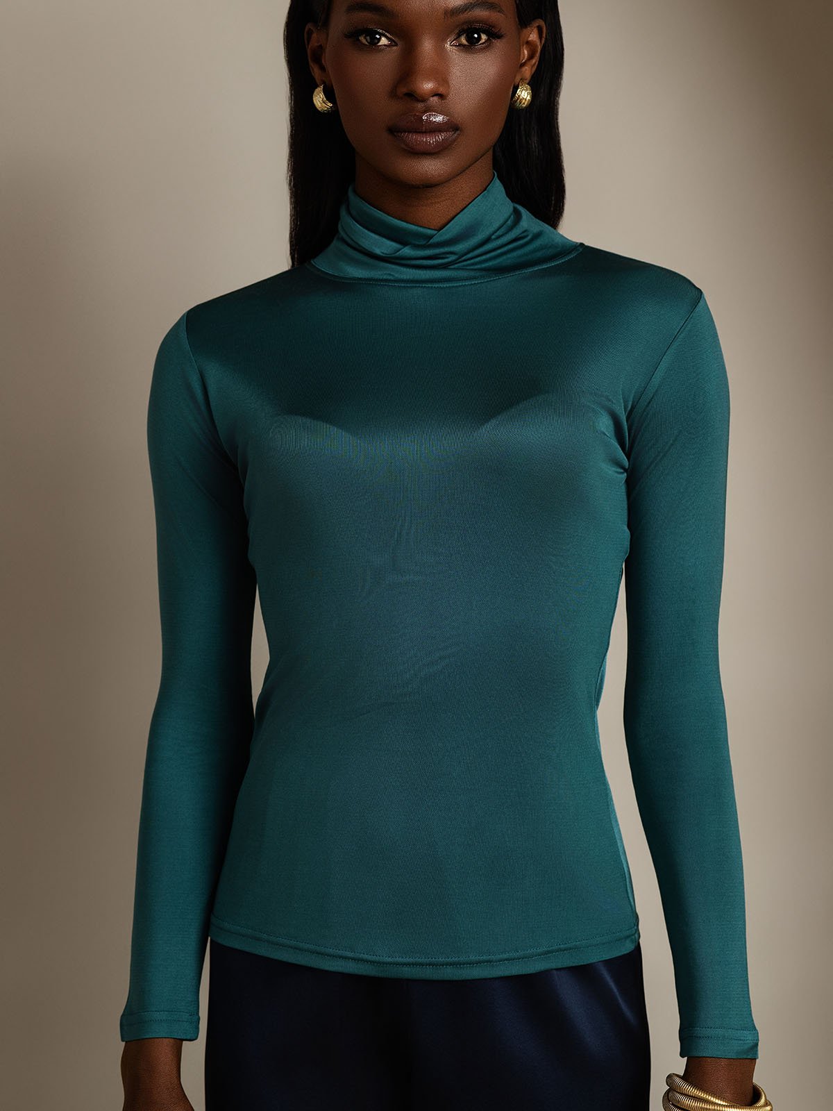 [Dark Green] SilkSilky-AU Silk Long Sleeve Womens T-Shirt 003