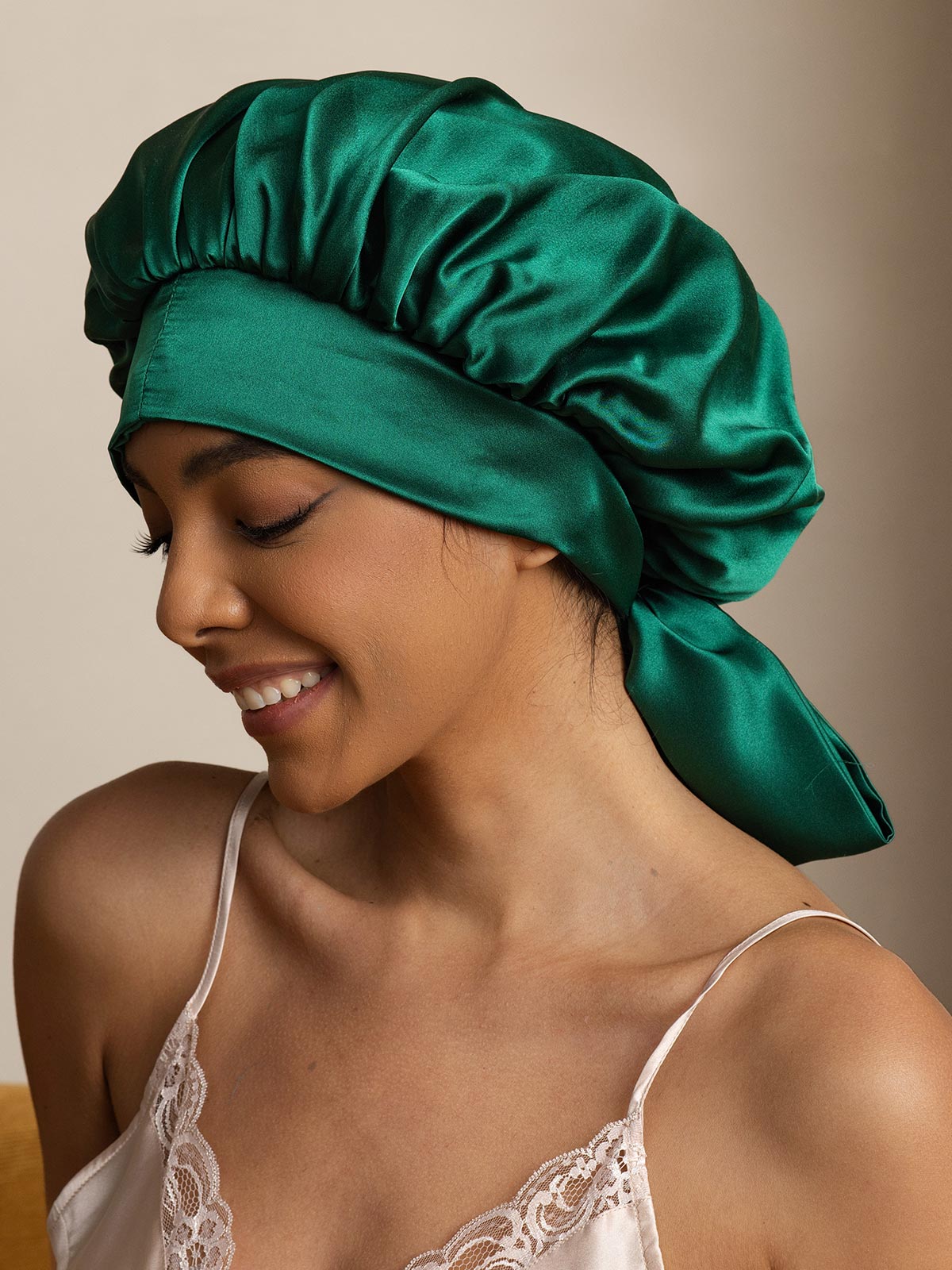 [Dark Green] SilkSilky-AU Pure Silk Sleep Cap 001