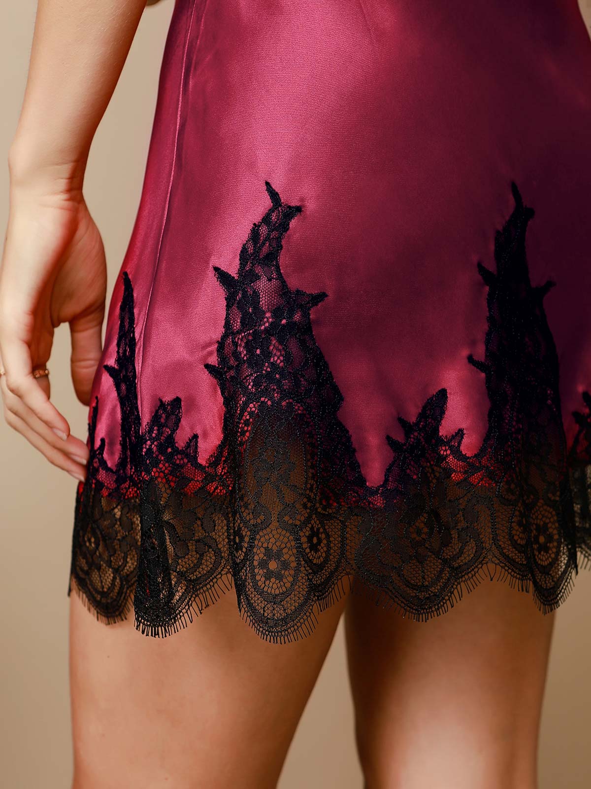 [Dark Red] SilkSilky-AU Pure Silk 3/4 Sleeve Nightgown&Robe Set 009