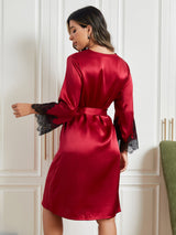 [Dark Red] SilkSilky-AU Pure Silk 3/4 Sleeve Womens Robe 002