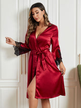 [Dark Red] SilkSilky-AU Pure Silk 3/4 Sleeve Womens Robe 004