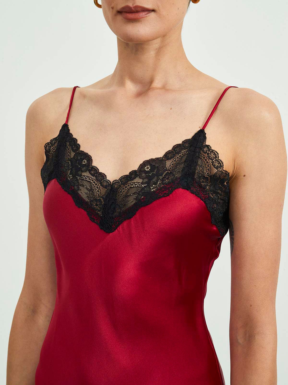 [Dark Red] SilkSilky-AU Pure Silk Sleeveless V Neck Nightgown 002