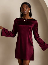 [Dark Red] SilkSilky-AU 19Momme Long Sleeve Boat Neck Dress 004