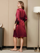 [Dark Red] SilkSilky-AU 3/4 Sleeve V Neck Nightgown&Dressing Gown Set 004