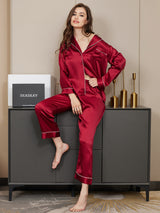 [Dark Red] SilkSilky-AU Long Sleeve Notch Collar Women's Pyjamas 002