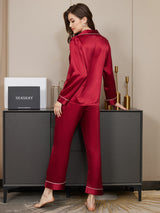 [Dark Red] SilkSilky-AU Long Sleeve Notch Collar Women's Pyjamas 003