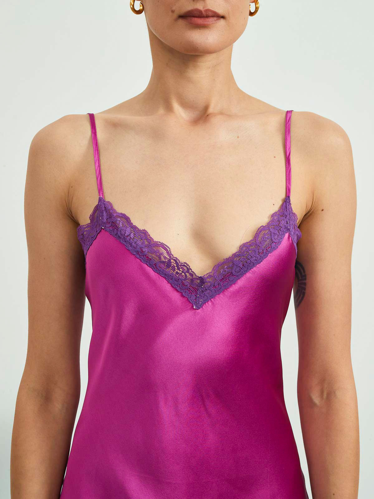 [Deep Pink] SilkSilky-AU Pure Silk Sleeveless V Neck Nightgown 007