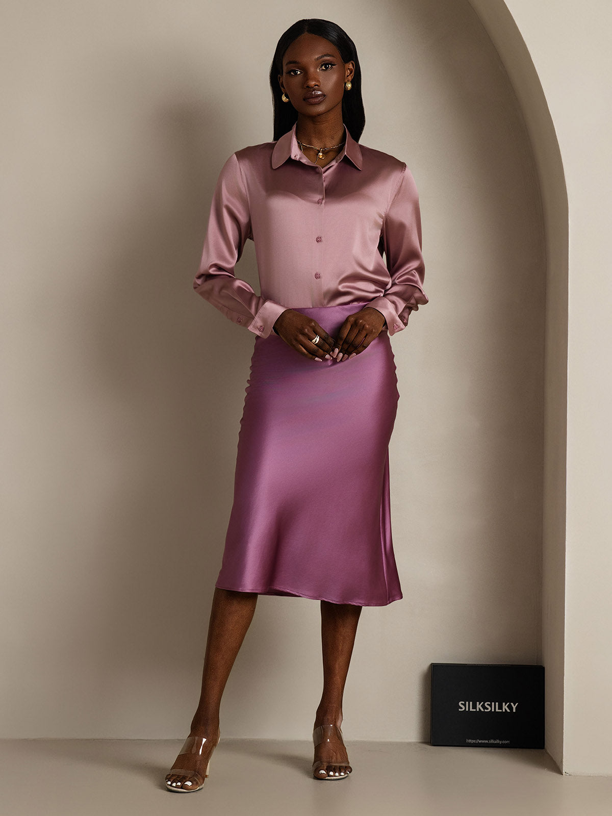 [Deep Purple] SilkSilky-AU 19Momme Pure Silk Skirt 006