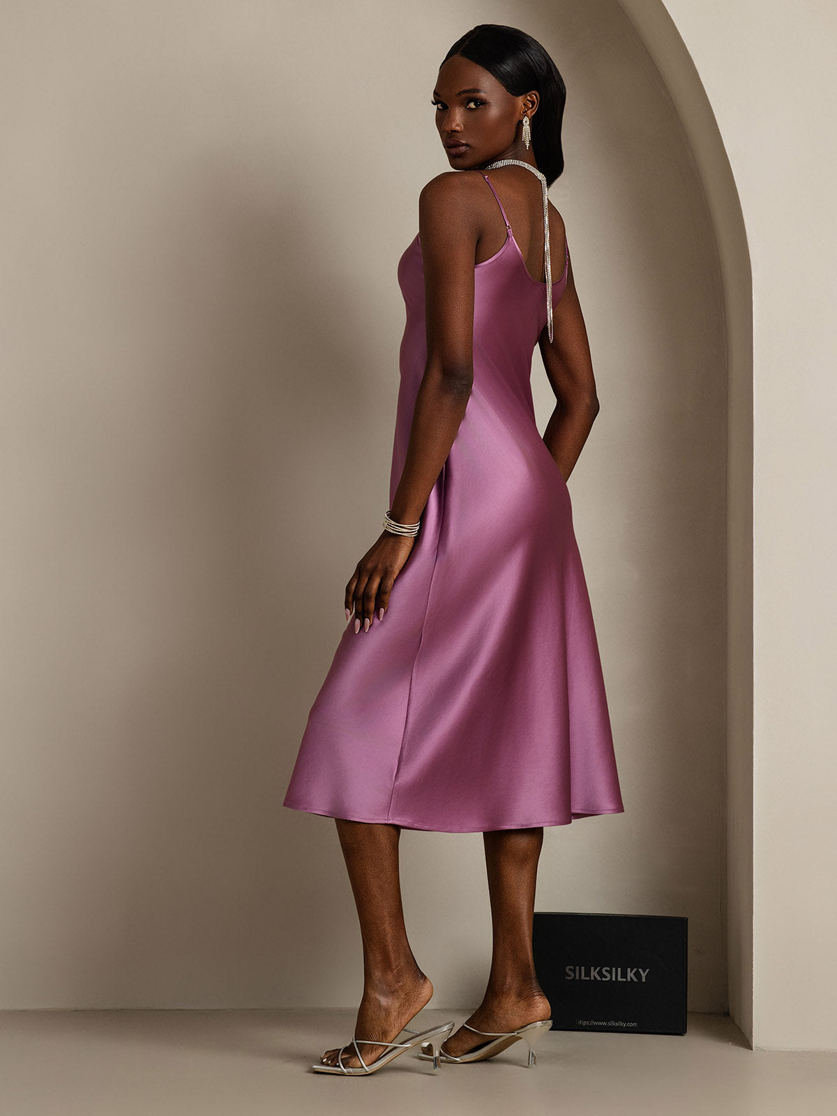 [Deep Purple] SilkSilky-AU Pure Silk Sleeveless Round Neck Nightgown 002