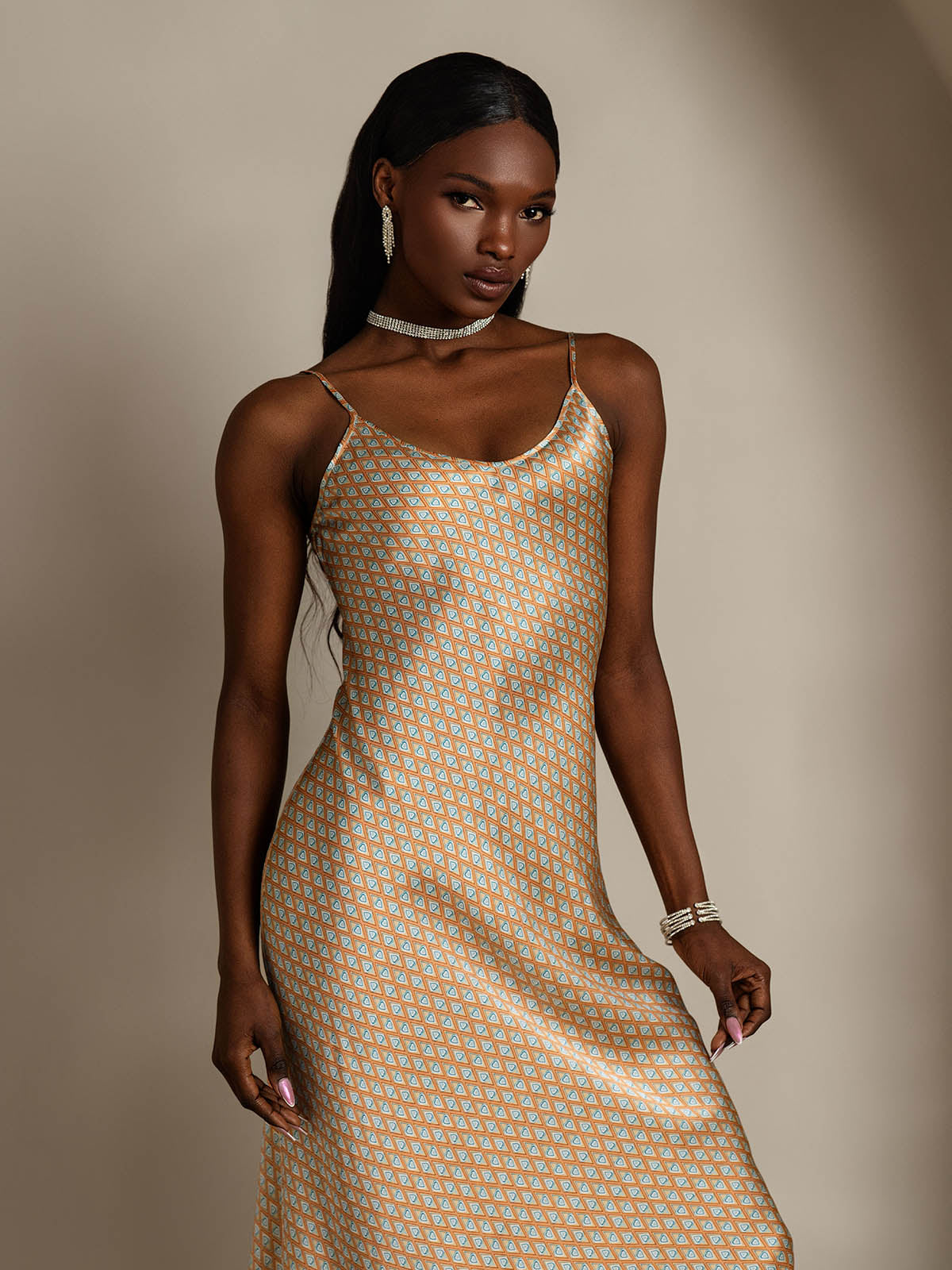 [Floral] SilkSilky-AU Pure Silk Round Neck Dress 004