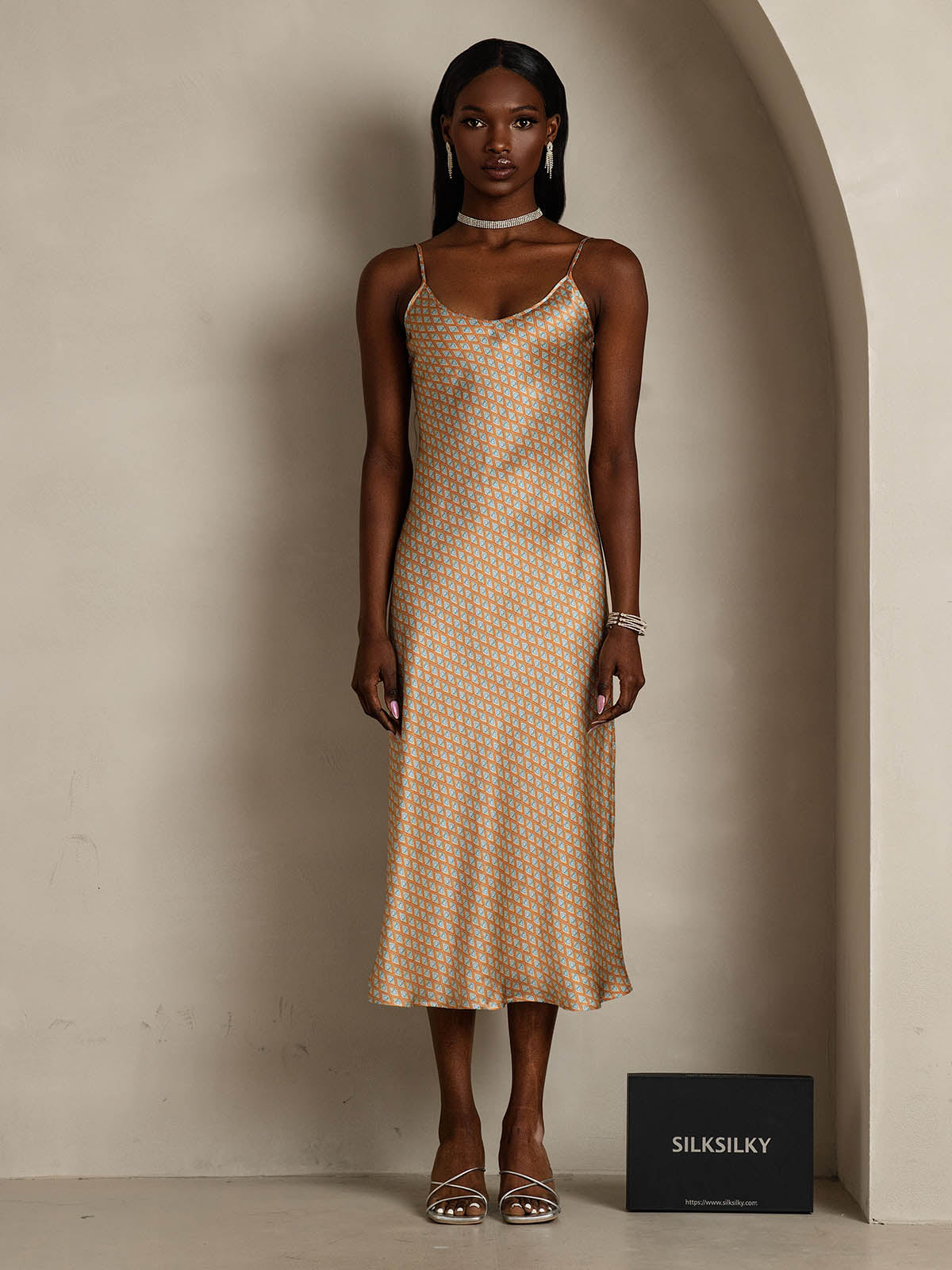[Floral] SilkSilky-AU Pure Silk Sleeveless Round Neck Dress 001
