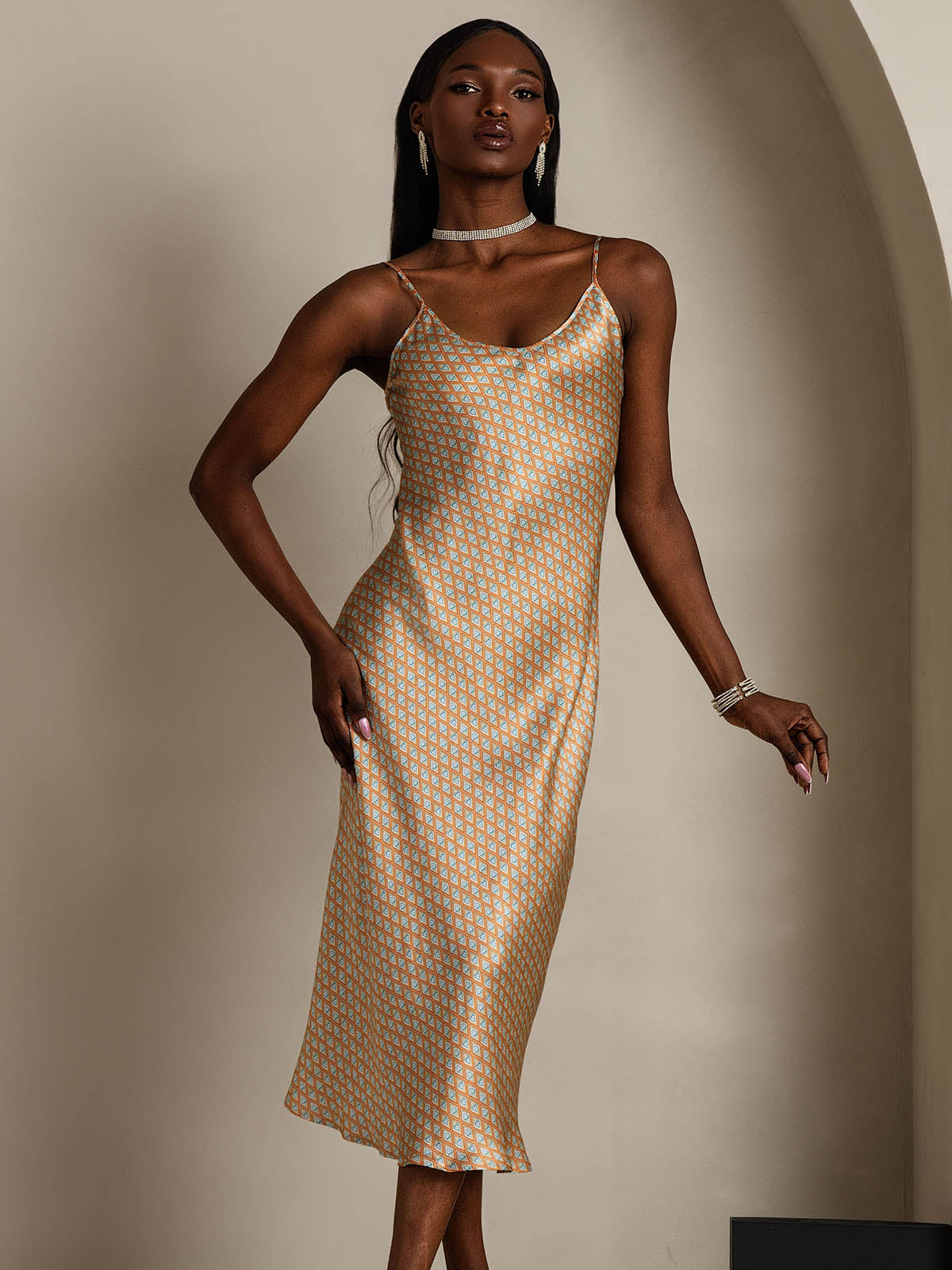[Floral] SilkSilky-AU Pure Silk Sleeveless Round Neck Nightgown 005
