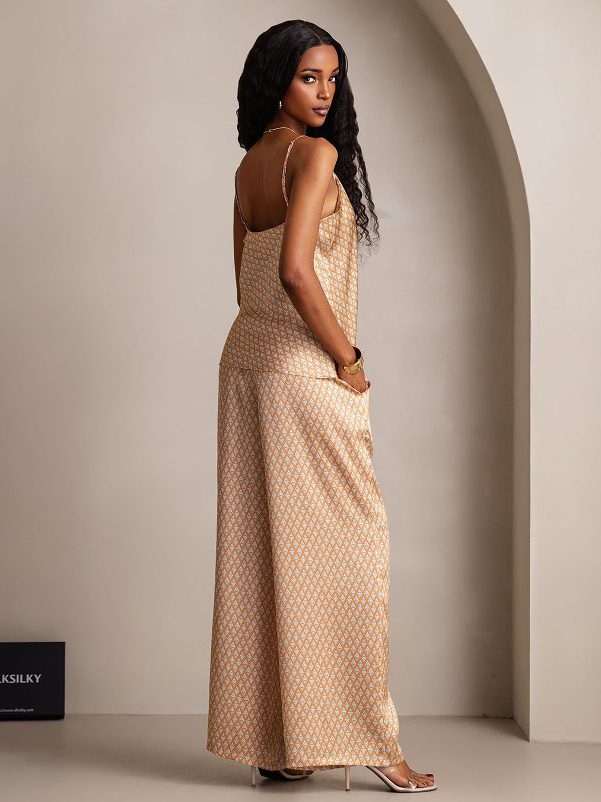 [Floral] SilkSilky-AU Pure Silk V Neck Camisole Set 002