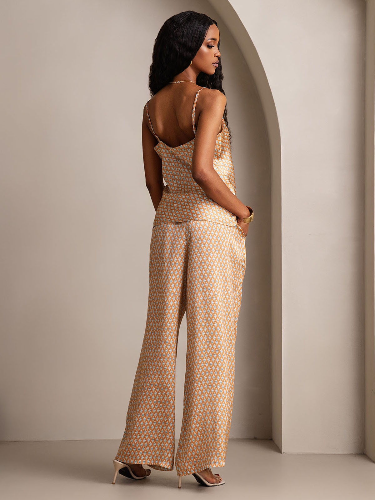 [Floral] SilkSilky-AU Pure Silk V Neck Camisole Set 004