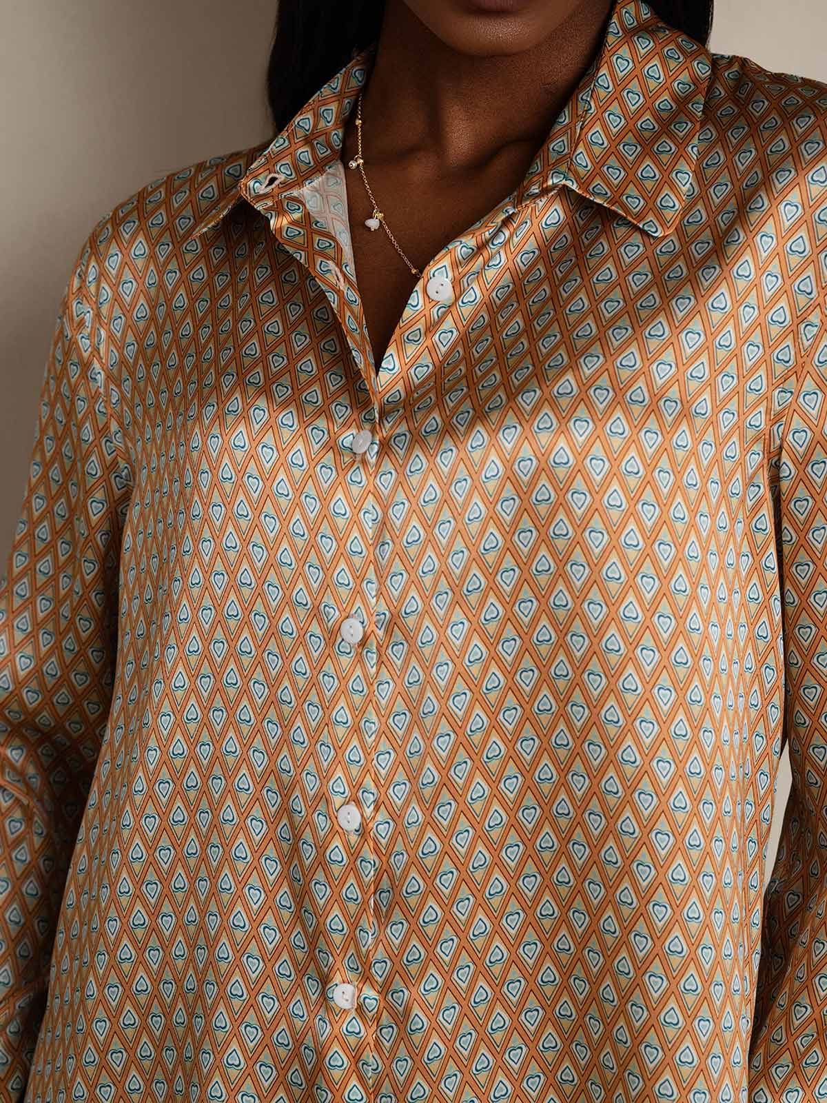 [Floral] SilkSilky-AU Silk Long Sleeve Collar Women's Shirt 009