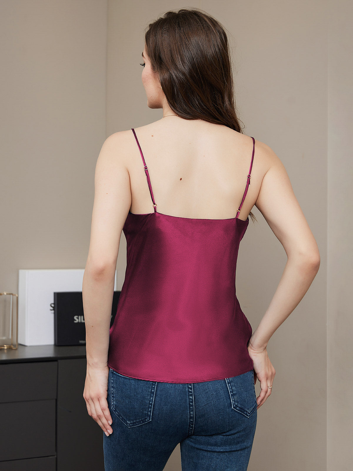 [Fuchsia] SilkSilky-AU Pure Silk V Neck Camisole 002