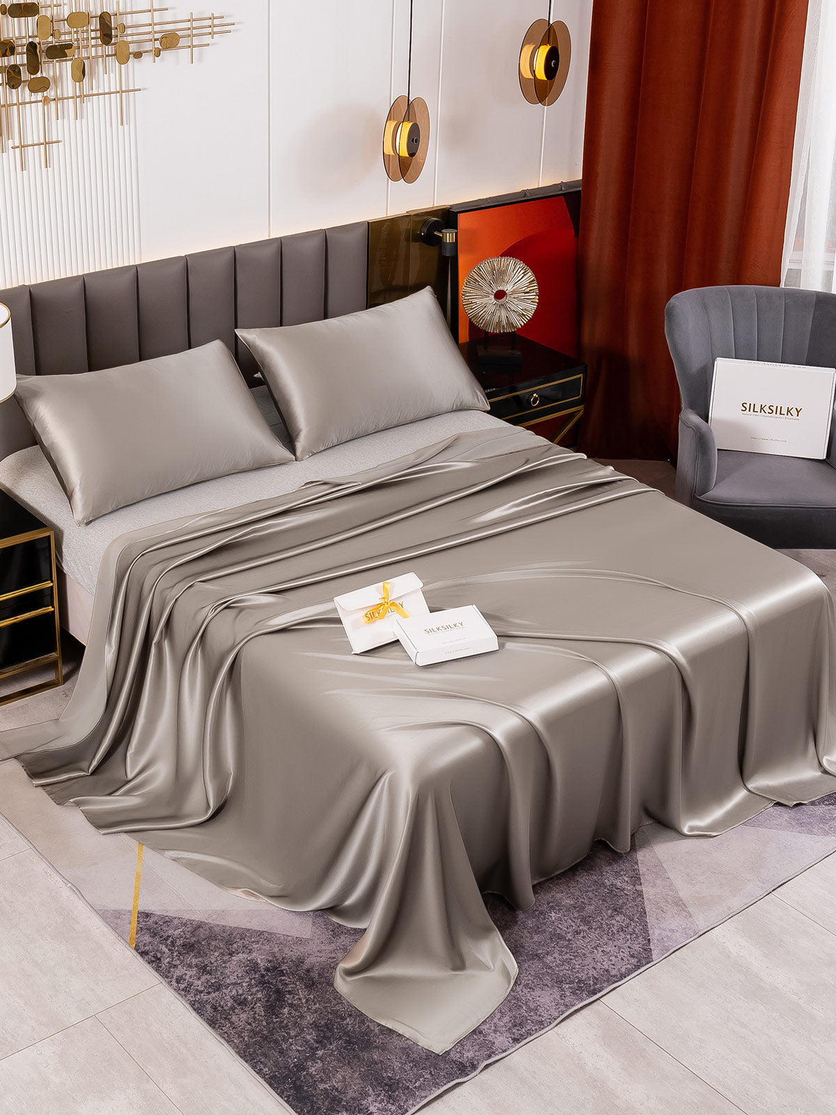 [Gray] SilkSilky-AU 19Momme Pure Silk Bedding Set 001