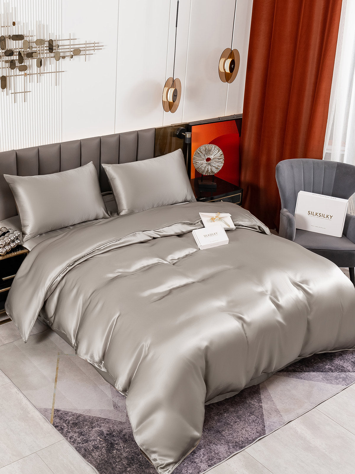 [Gray] SilkSilky-AU 19Momme Pure Silk Bedding Set 001