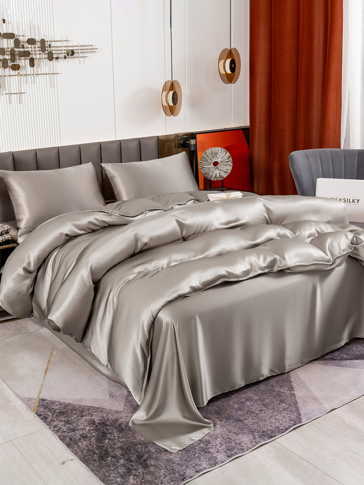 [Gray] SilkSilky-AU 19Momme Pure Silk Bedding Set 003