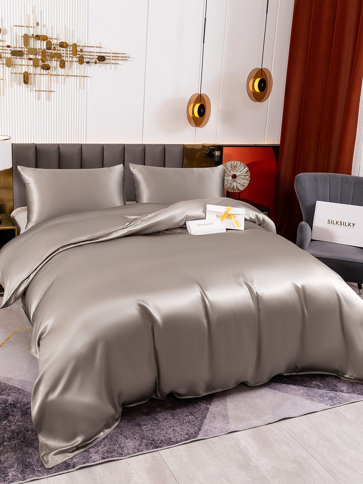 [Gray] SilkSilky-AU 19Momme Pure Silk Bedding Set 003