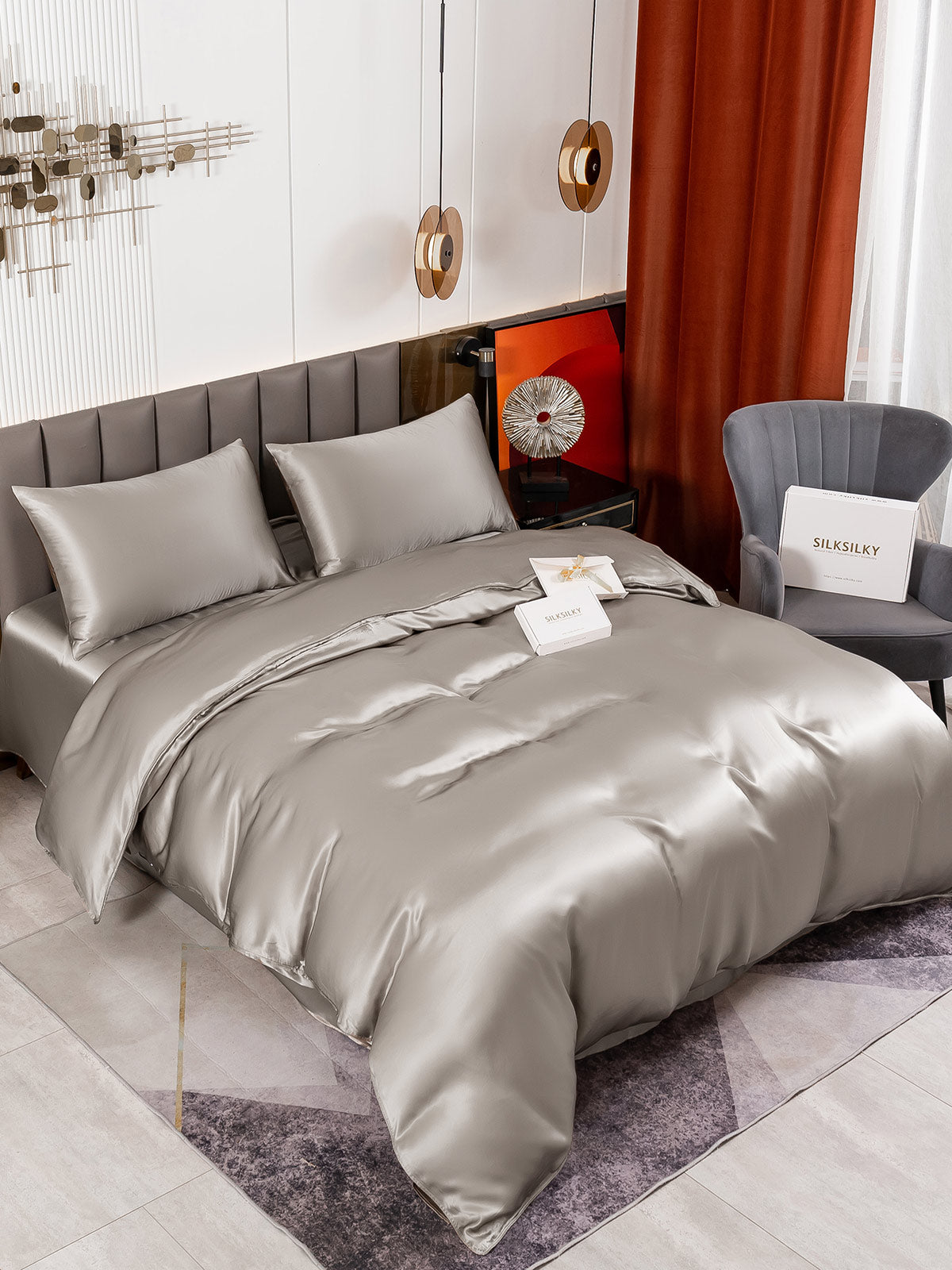 [Gray] SilkSilky-AU 19Momme Pure Silk Bedding Set 004