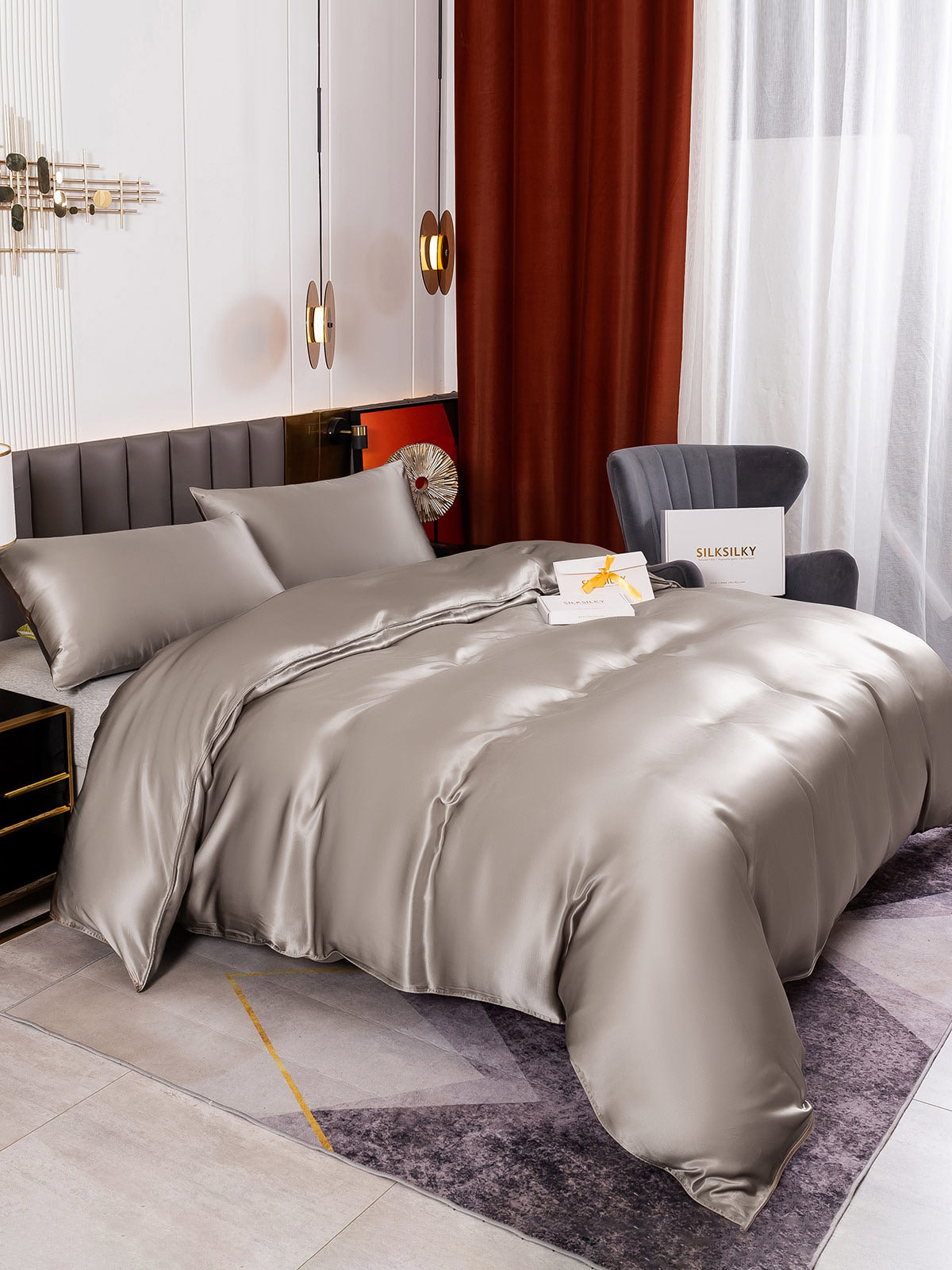 [Gray] SilkSilky-AU 19Momme Pure Silk Bedding Set 004