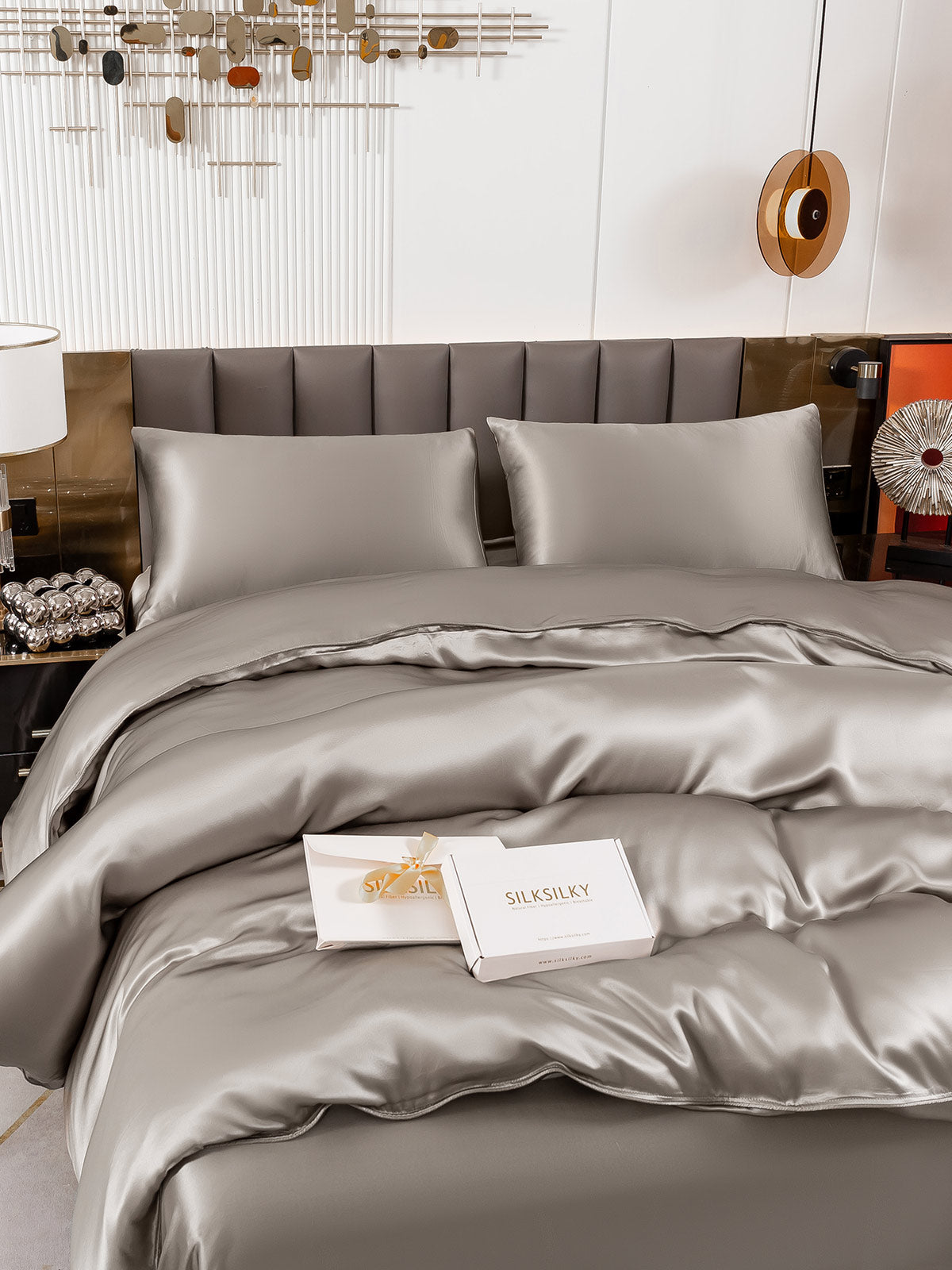 [Gray] SilkSilky-AU 19Momme Pure Silk Bedding Set 005