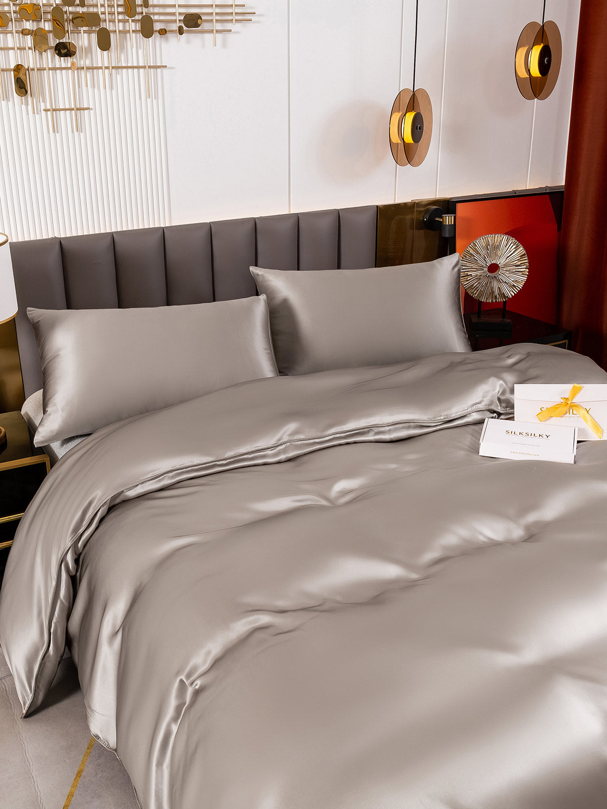 [Gray] SilkSilky-AU 19Momme Pure Silk Bedding Set 005