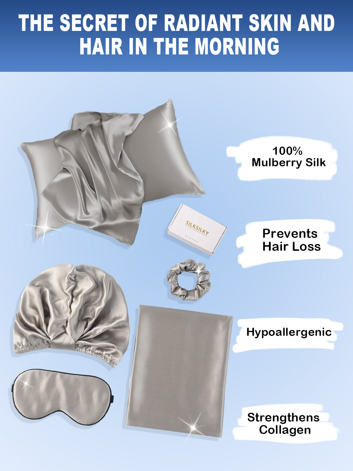 [Gray] SilkSilky-AU 19Momme Pure Silk Pillowcase Set 002