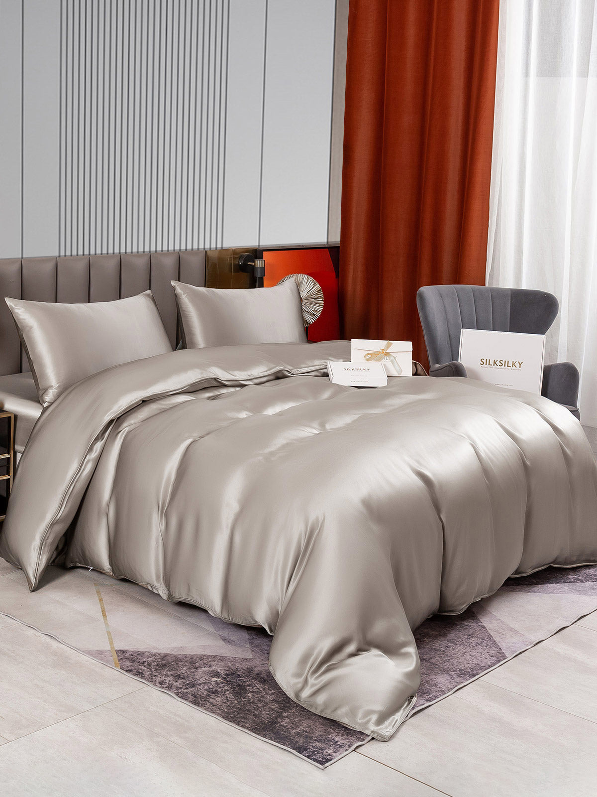 [Gray] SilkSilky-AU 22Momme Pure Silk Bedding Set 002